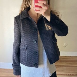 Burberry coat jacket retro herringbone brown black size small / 8